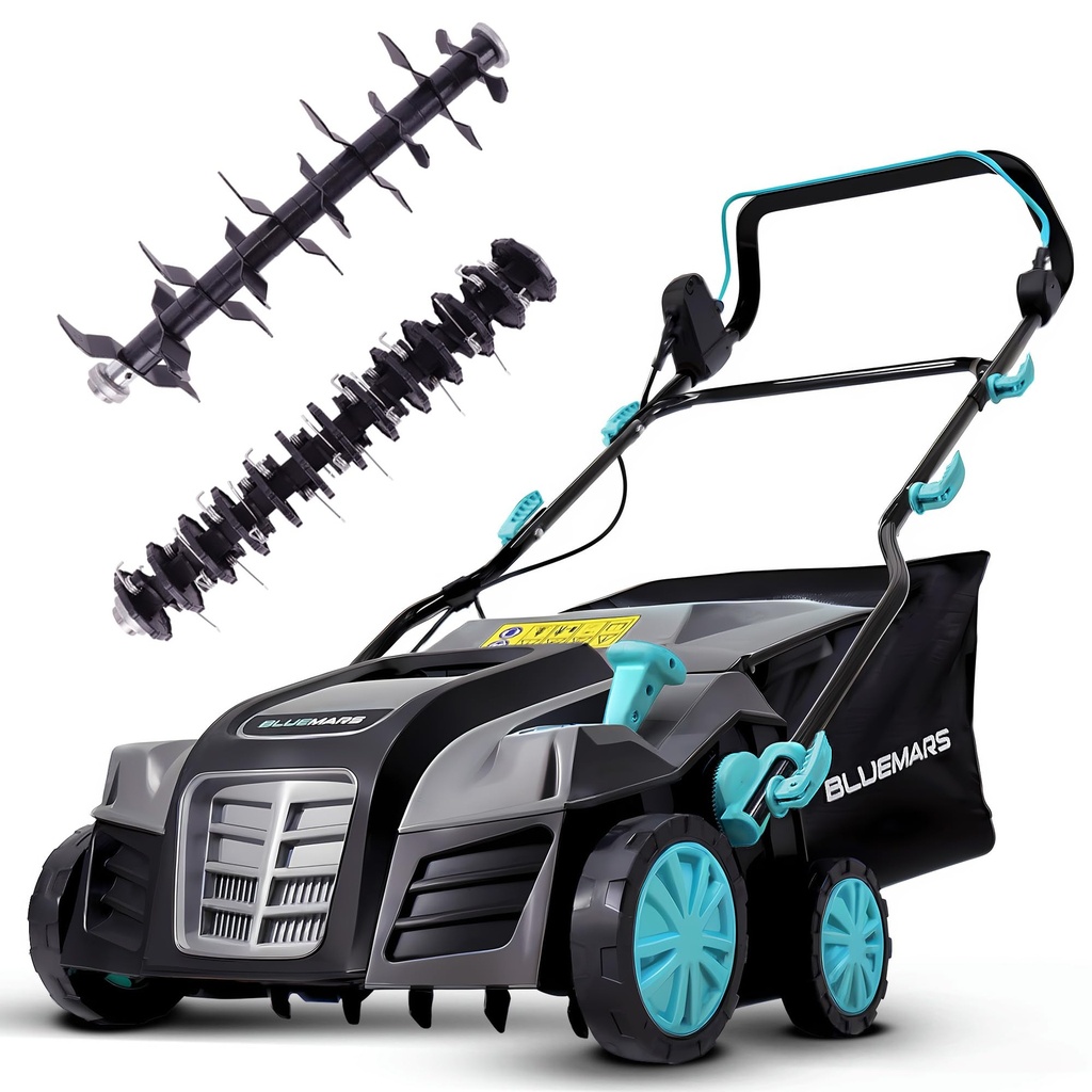 Bluemars 2000W Lawn Scarifier and Aerator, 40CM Working Width Electric Lawn Rake,5 Position
