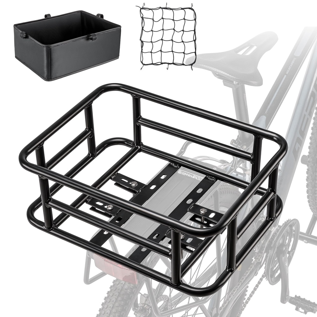 CXWXC Rear Bicycle Basket with Cargo Net and Liner, Load Capacity up to 6 kg and Volume 10 L