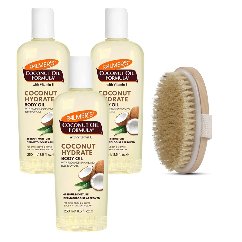 Palmer's Coconut Oil Body Oil Bundle Ã¢Â€Â“ 3X Coconut Oil 250ml for Skin, 1X Dry Body Brus