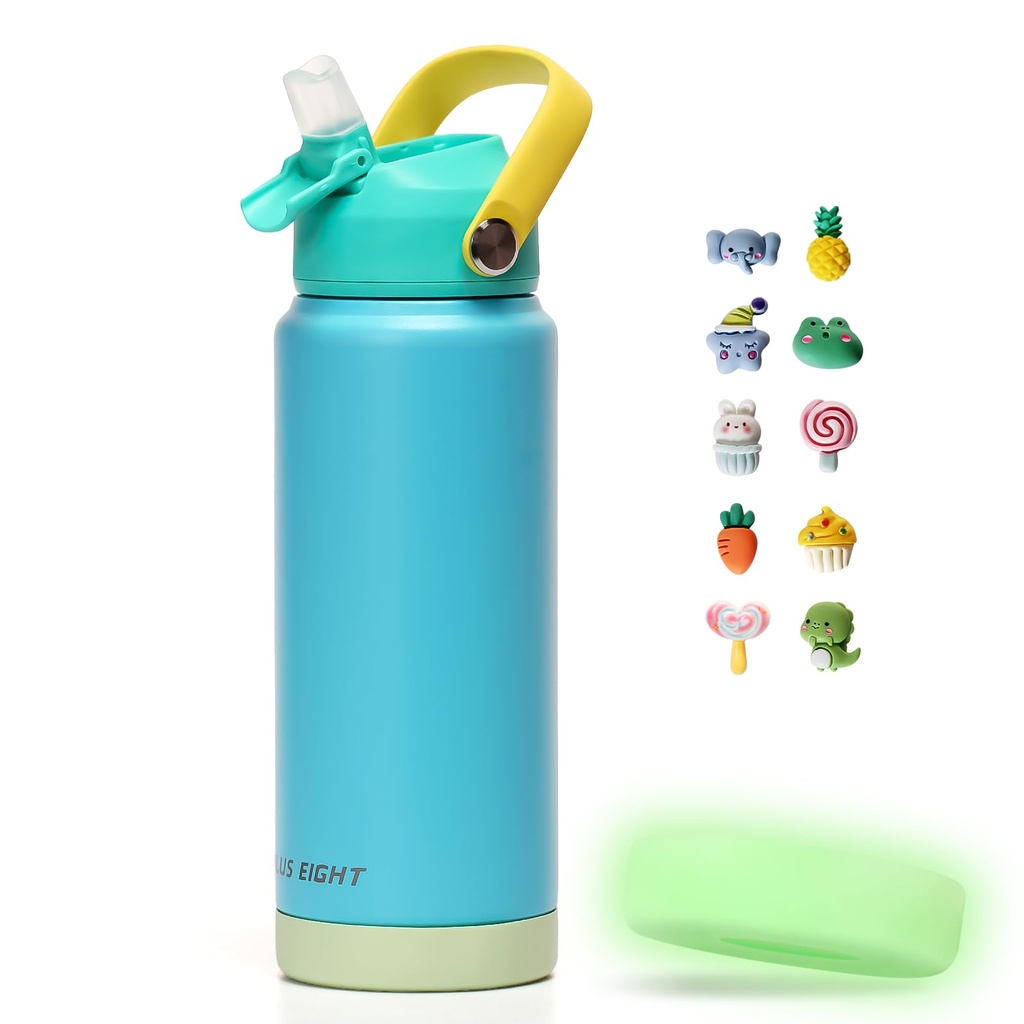 pluseight 750ml/24oz Water Bottle with Straw Lid, Stainless Steel Water Bottle Wide Fluores