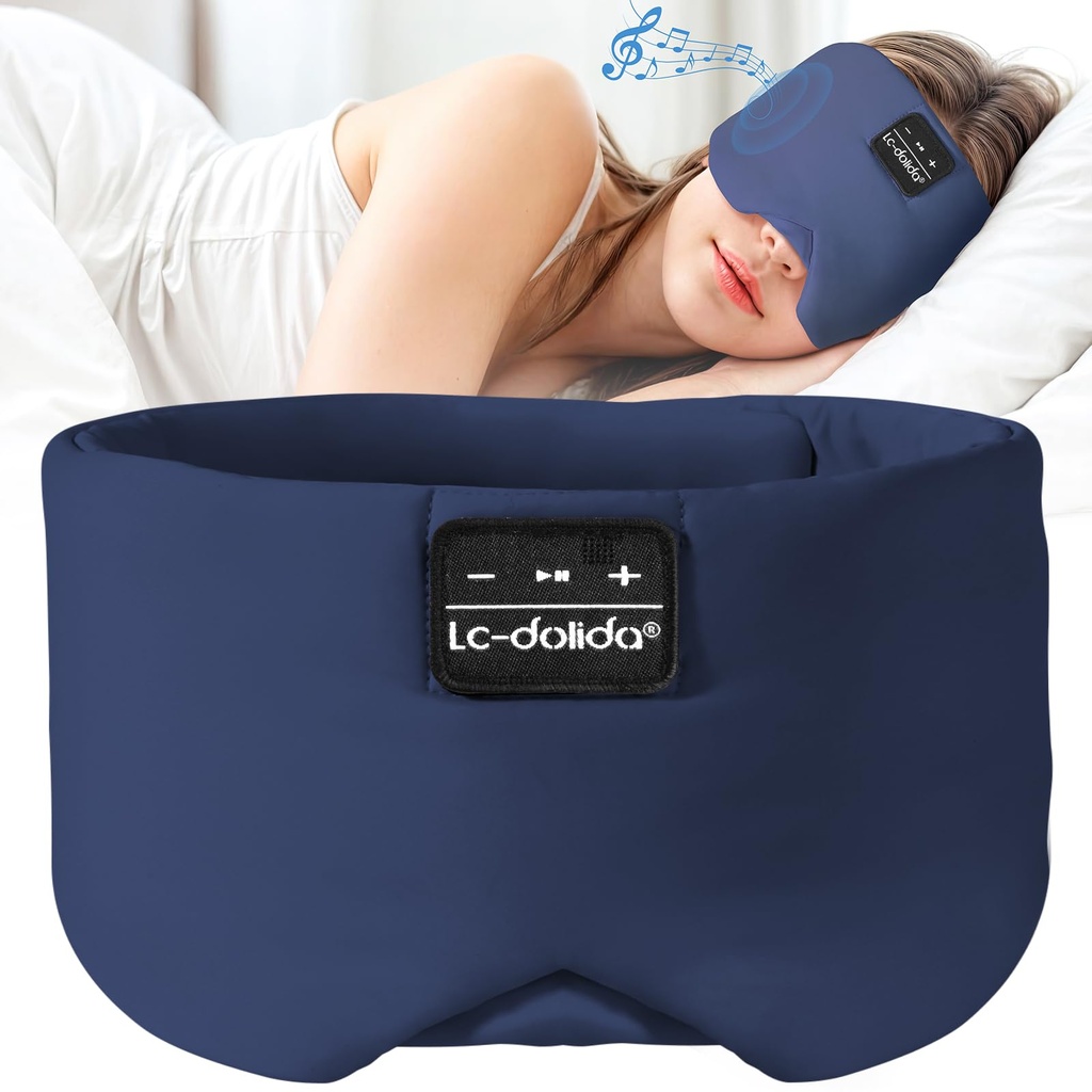 LC-dolida Bluetooth Sleep Mask Headphones,Upgraded Widened Sleep Headphones 100% Blackout Ey