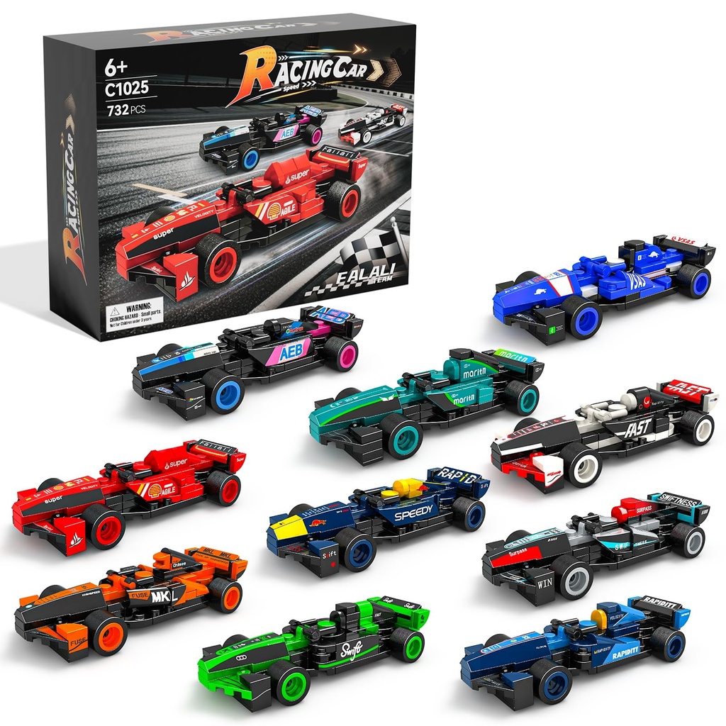 F1 Race Cars Building 10 Pack, Car Toy Building Set for Kids, 732 PCS Collectible Racing Ca
