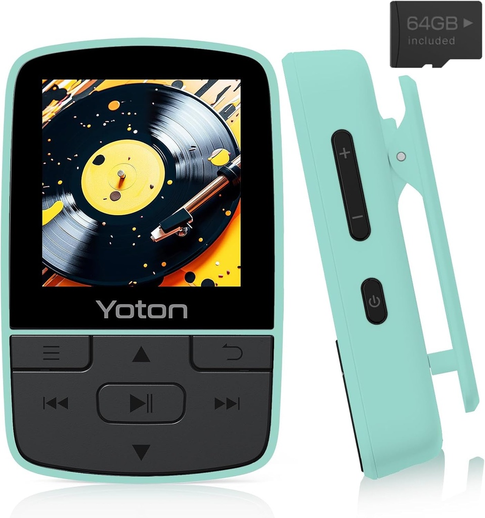 YOTON MP3 Player with Bluetooth 5.2, 64GB Large Storage, HiFi-Music, with Sports Clip, Mini
