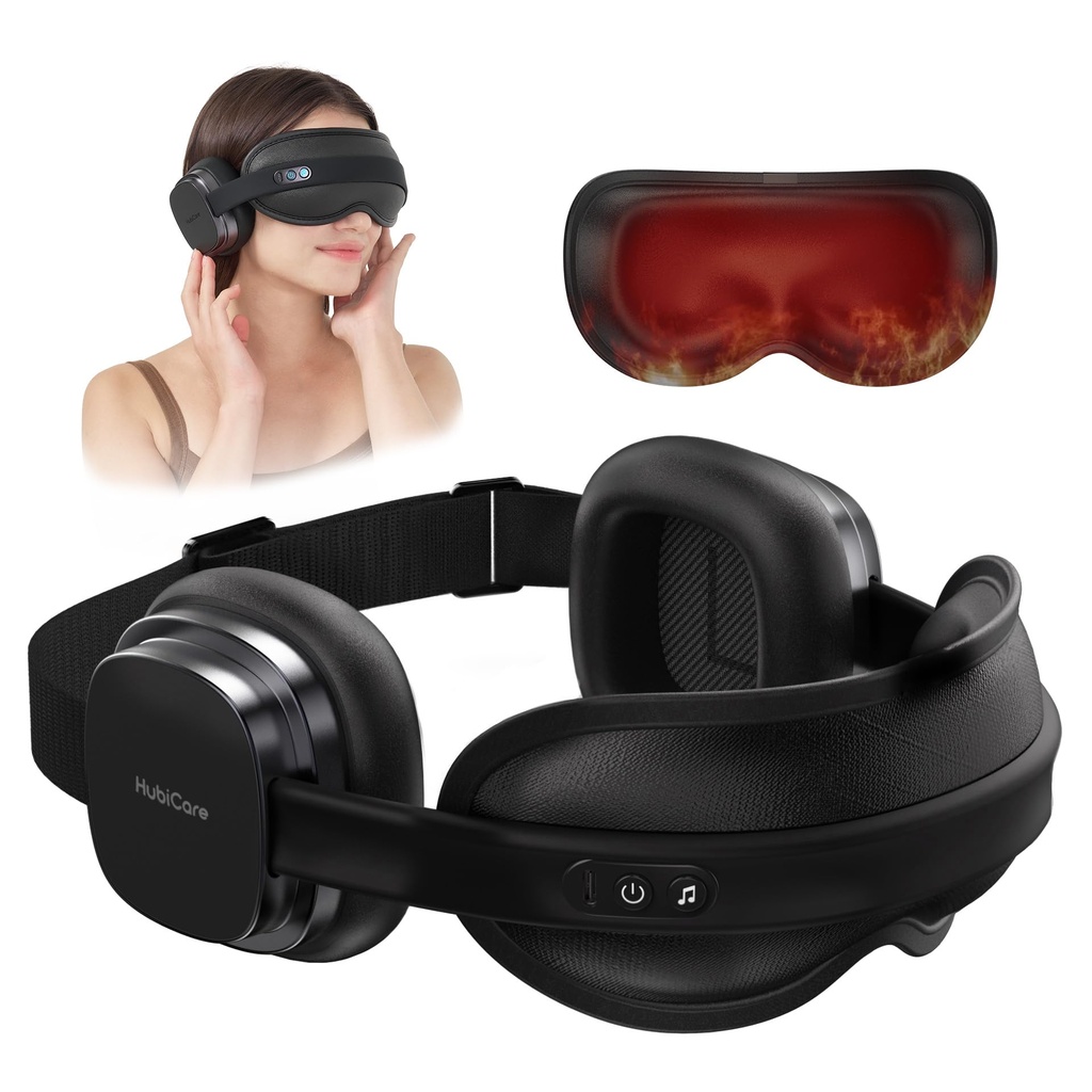 HubiCare Headset-Style Heated Eye Mask with Bluetooth Audio, Warm Eye Cover with Light-Block