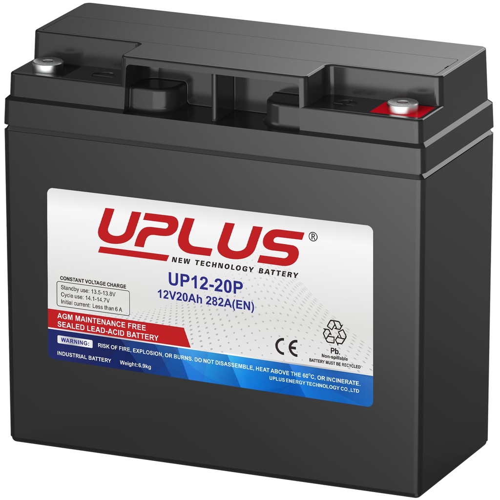 UPLUS UP12-20P Advanced Starter Battery for Lawnmower, Quad Bikes,12V 20Ah 282A(EN) CCA, PC6