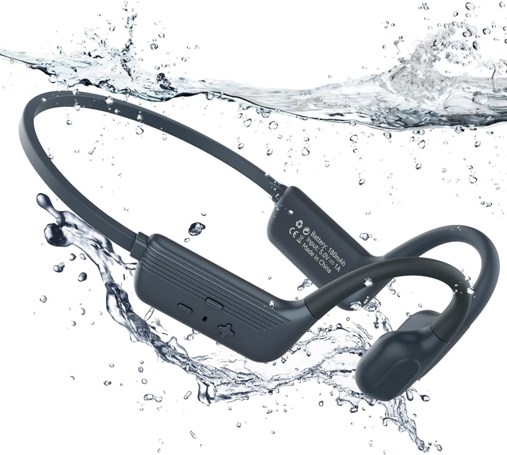 Monodeal Swimming Headphone, Open-Ear Bone Conduction Headphone IP68 Waterproof
