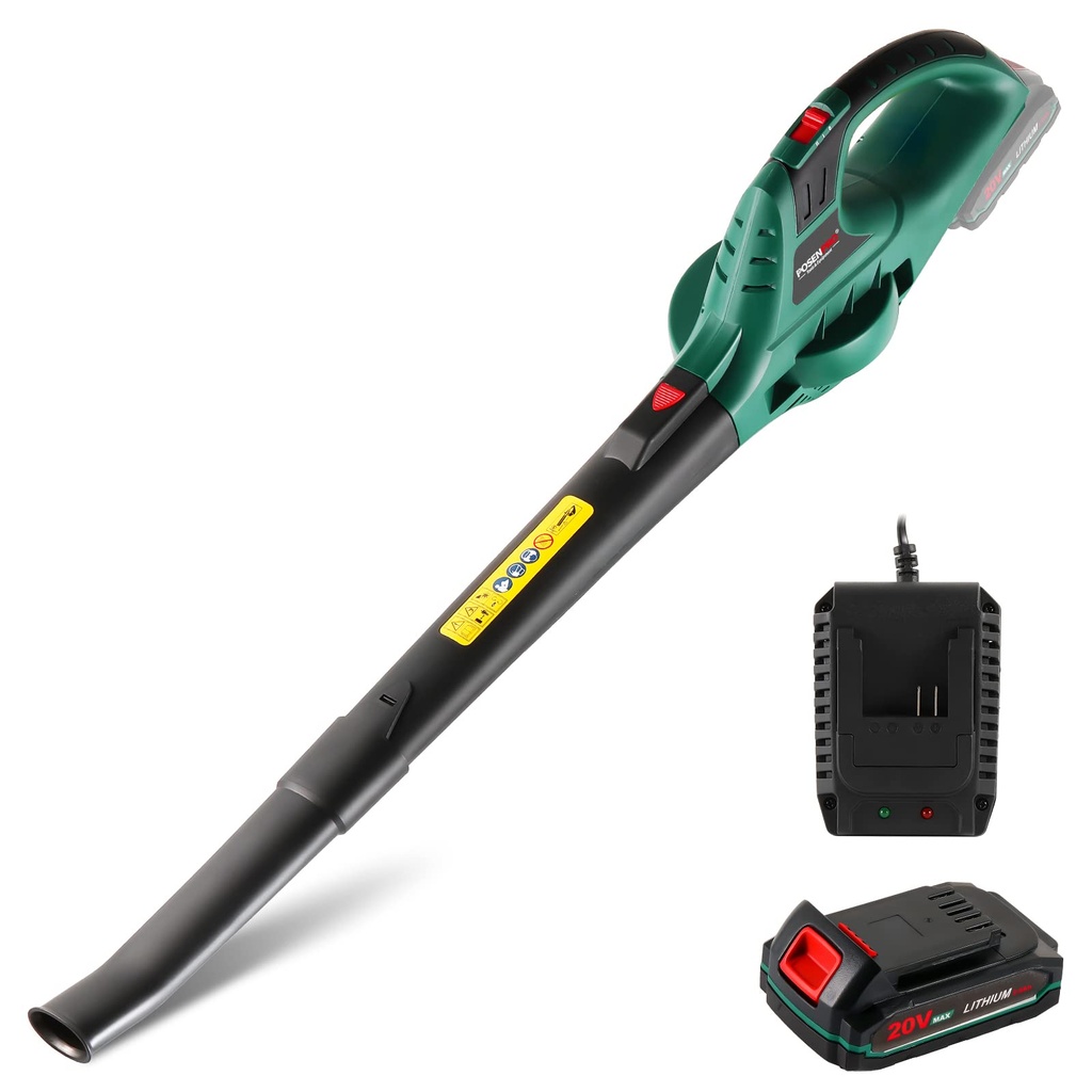 Leaf Blower Cordless - POSENPRO 20V Powerful Electric Leaf Blower with Battery and Charger,