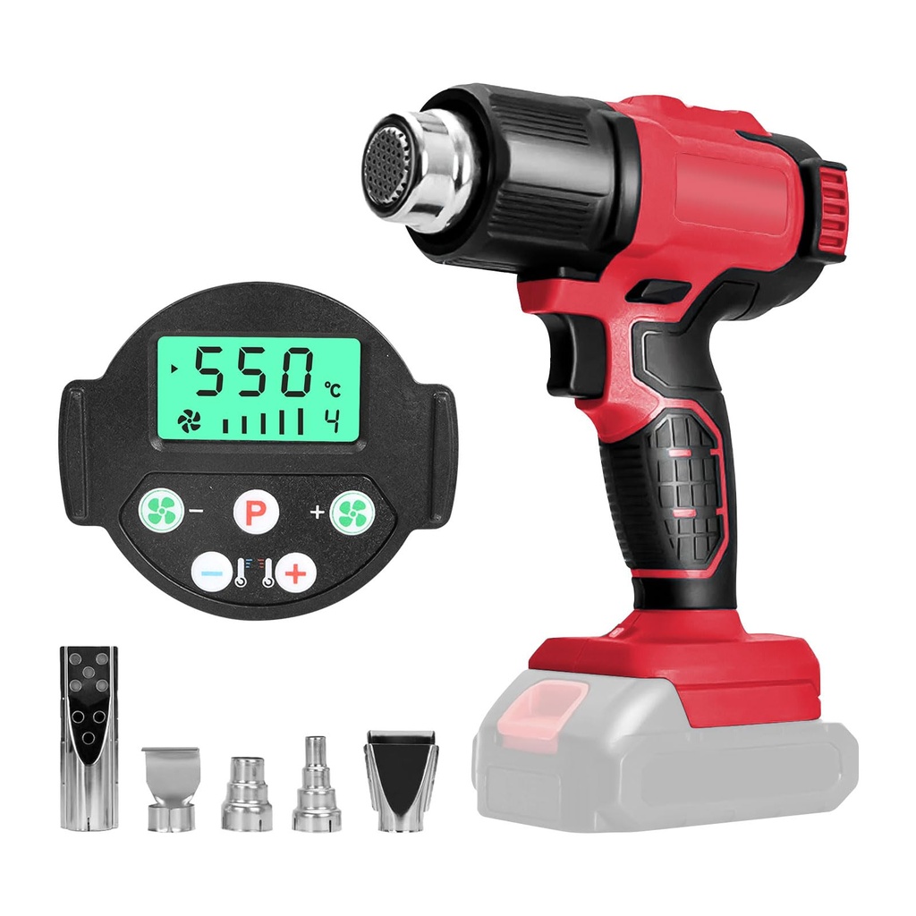 Cordless Heat Gun for Milwaukee 18V Battery, Hot Air Gun with 5 Nozzles, 2-Temp Settings Max