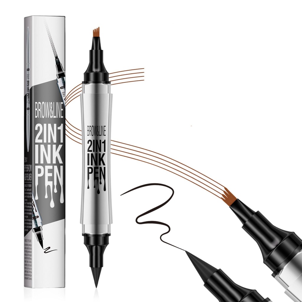 2-In-1 Eyebrow Pencil Light brown and Eyeliner Black,Infallible Faux Brow for Up to 24 Hour