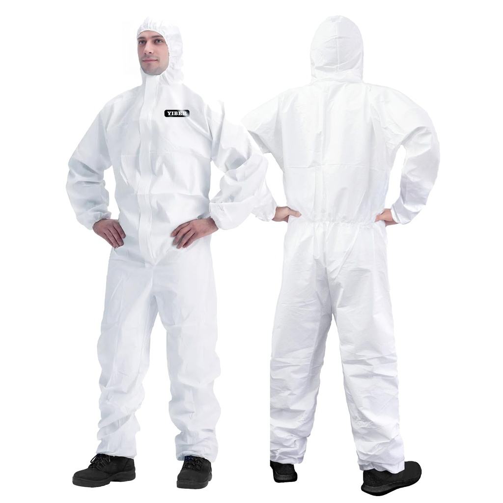 YIBER Hazmat Suit Disposable Overalls | Heavy Duty Full Body Painters Coveralls in 7 Sizes