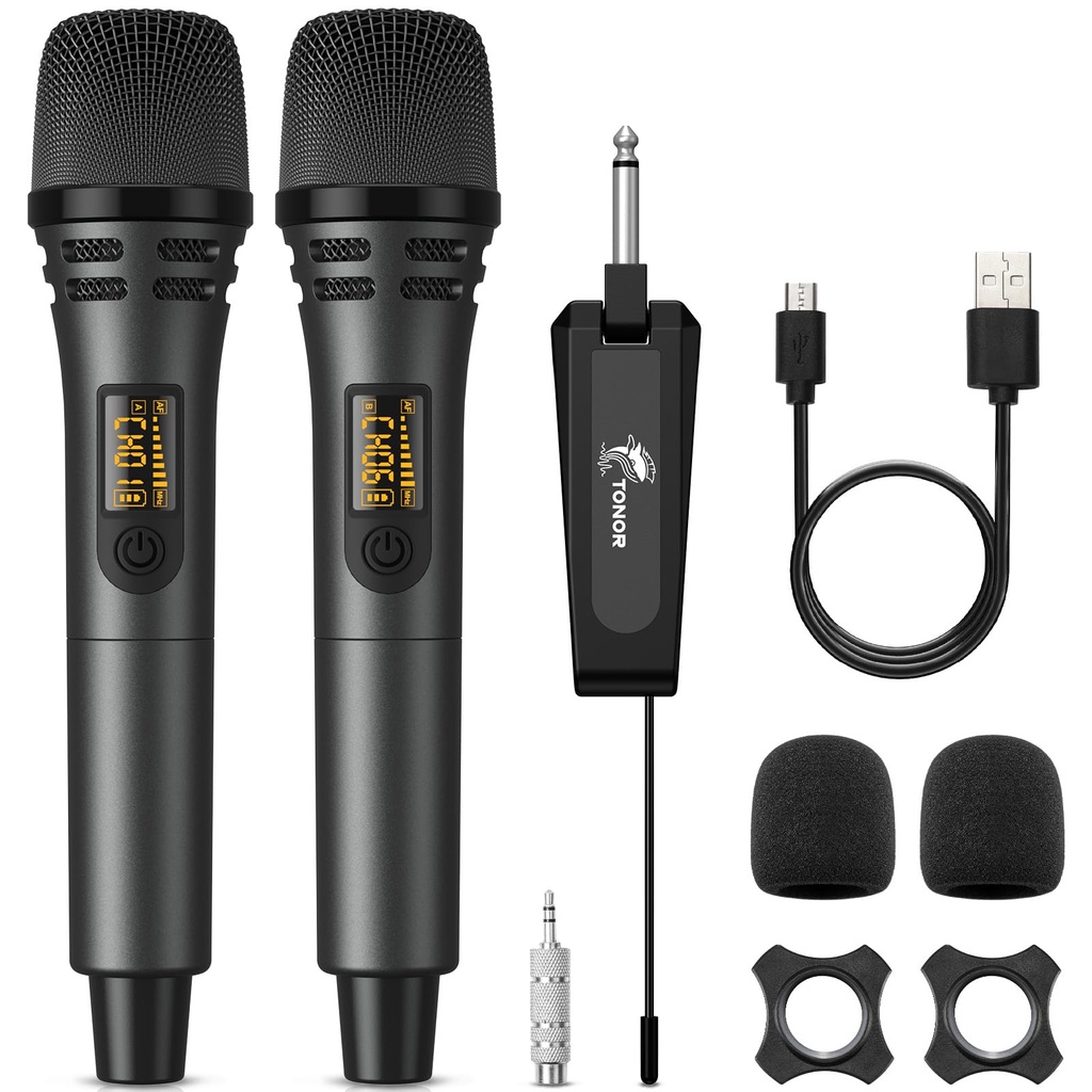 TONOR Wireless Microphones, UHF Cordless Handheld Dynamic Mics with 6.35mm Rechargeable