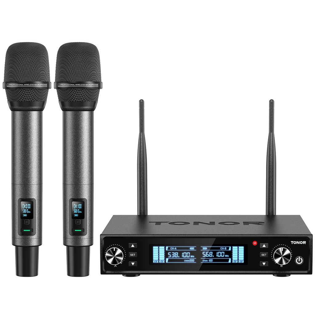 TONOR Wireless Microphones, UHF Rechargeable Cordless Karaoke Mics with Box Receiver