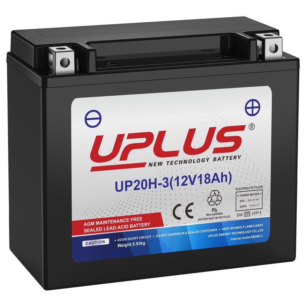 UPLUS Motorcycle Battery UP20H-3 12V 18Ah Agm Maintenance Free Batteries for Bike ATV Scooter