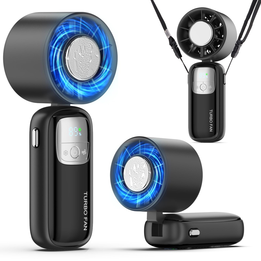 QYCHHJ Portable Handheld Turbo Fan with Ice Cooler 1-100 Speeds 11000 RPM, LED Display, 90
