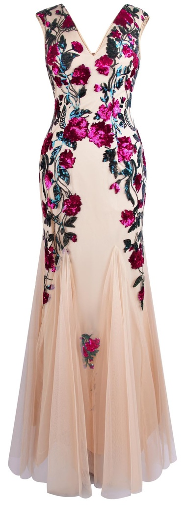 Angel-fashions Women's Deep V Neck Magenta Rose Sequin Sheath Prom Dresses Size 20