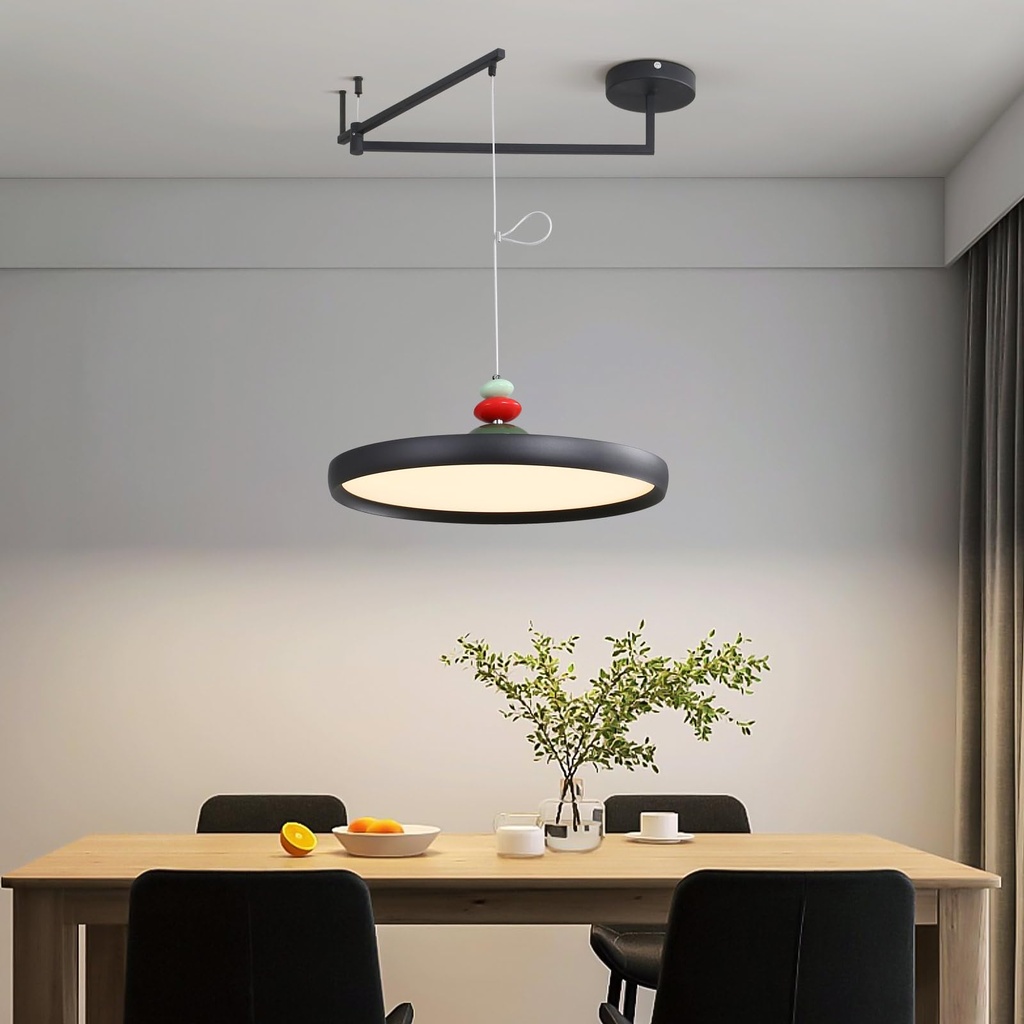 Long Arm LED Pendant Chandelier, Black Farmhouse Ceiling Pendant Light Fixture, Dimmable 30