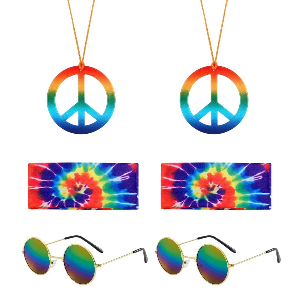 UILYNIU 6 Pieces Hippie Costume Set Sunflower Headband Peace Sign Necklace Round Hippie Sun