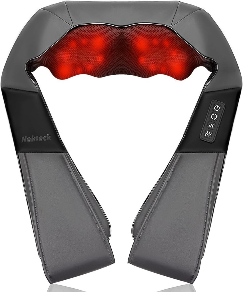 Nekteck Shiatsu Neck Back Massager with Heat for Pain Relief, Electric Deep Tissue 3D Kneading