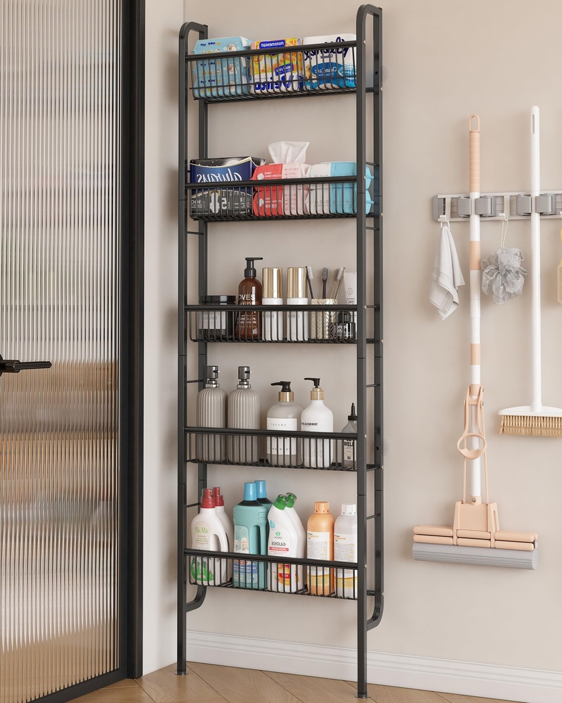 UMDONX Narrow Metal Storage Shelf, 5 Tier Bathroom Rack Organiser, Kitchen Behind Door