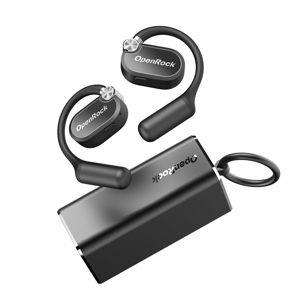 OpenRock X Open-Ear Headphones, Upgraded Silicone Earhooks, 48Hrs Playtime, IPX5 Waterproof