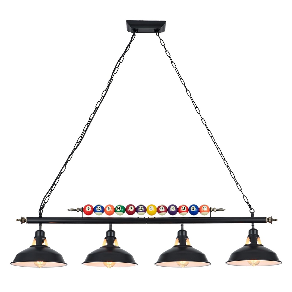 KEELED Pool Table Light, with 4 Black Matte Metal Shades, 127cm/50in, Perfect for 7'-8' Pool