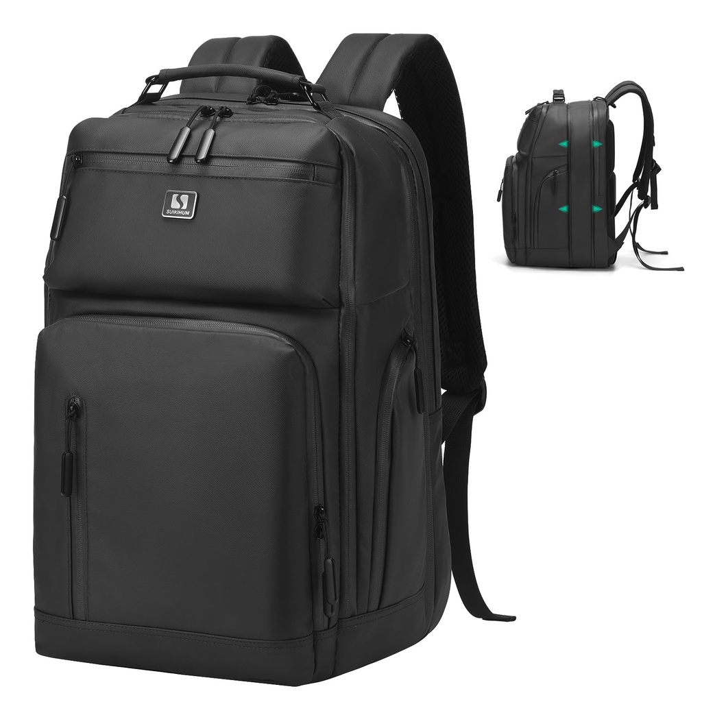 SUIKIHUM Expandable Business Backpack with 17" Laptop Compartment - Waterproof, Airline App