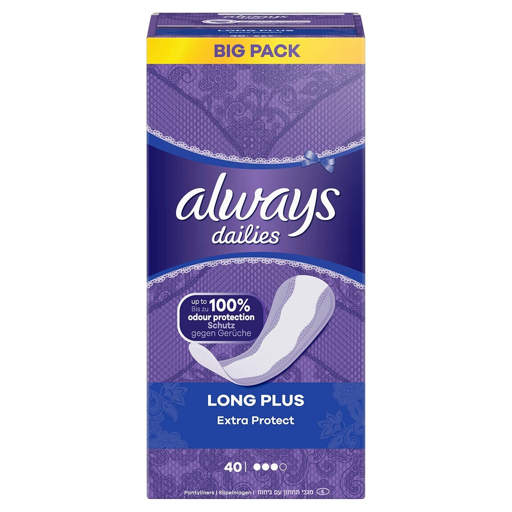 Always Dailies Women's Extra Protect Long Plus (40 Pads) Big Pack, Breathable, Flexible and