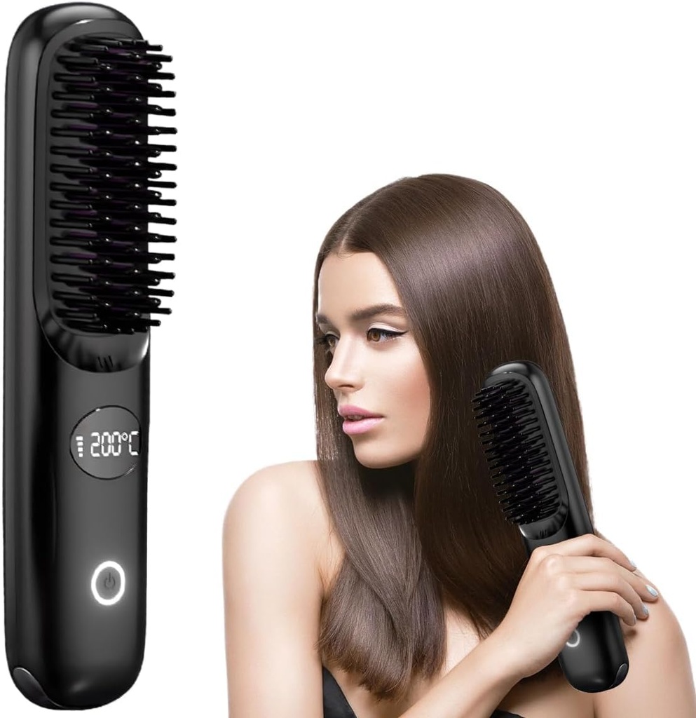 Go Brush Pro for Short Hair, Rechargeable Hot Brush for Short Hairs, 3 Heat Settings Heated