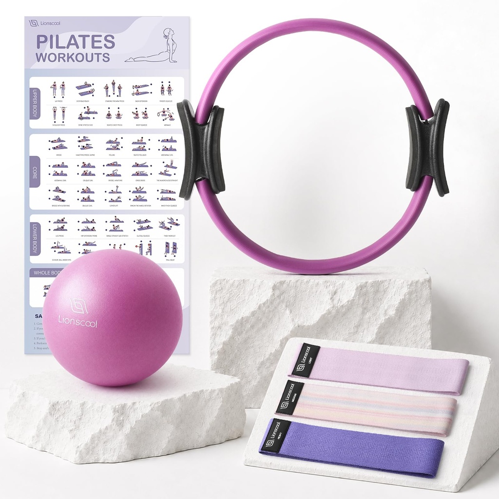 LIONSCOOL Pilates Ring Set - 14" Anti-Deformation Magic Circle with Padded Handles, 9" Mini
