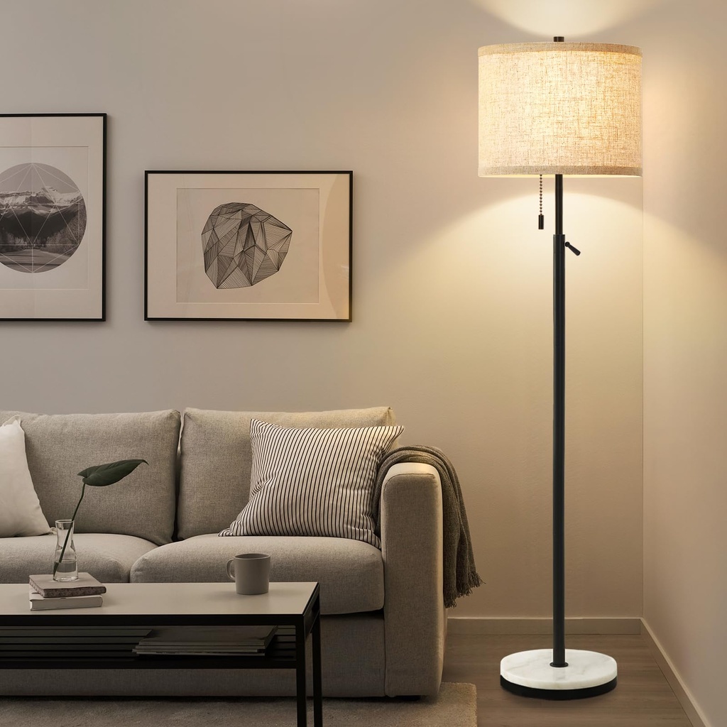 GyroVu Floor Lamp for Living Room Marble Floor Lamp Adjustable Height Standing Lamp with Pul