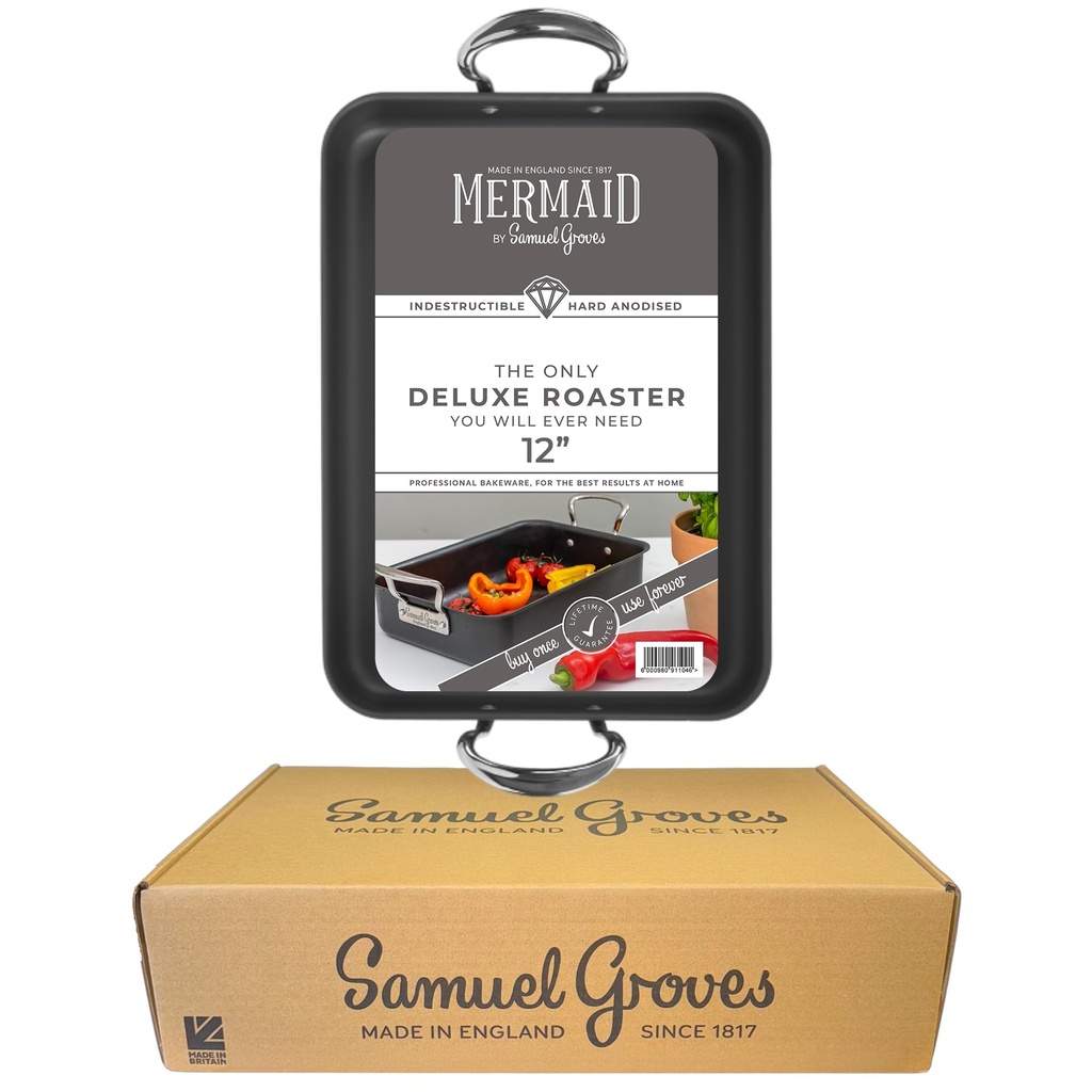 Samuel Groves Mermaid 12" Hard Anodised Deluxe Roasting Dish with Classic Handles - Premium