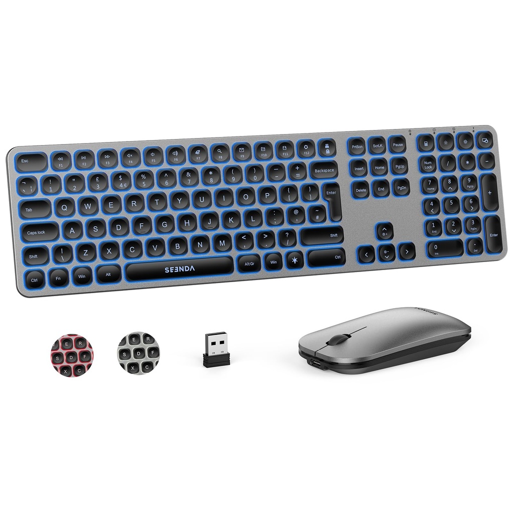 seenda Wireless Keyboard and Mouse, 3-Color Backlight(Red-White-Blue), Ultra Slim Rechargea