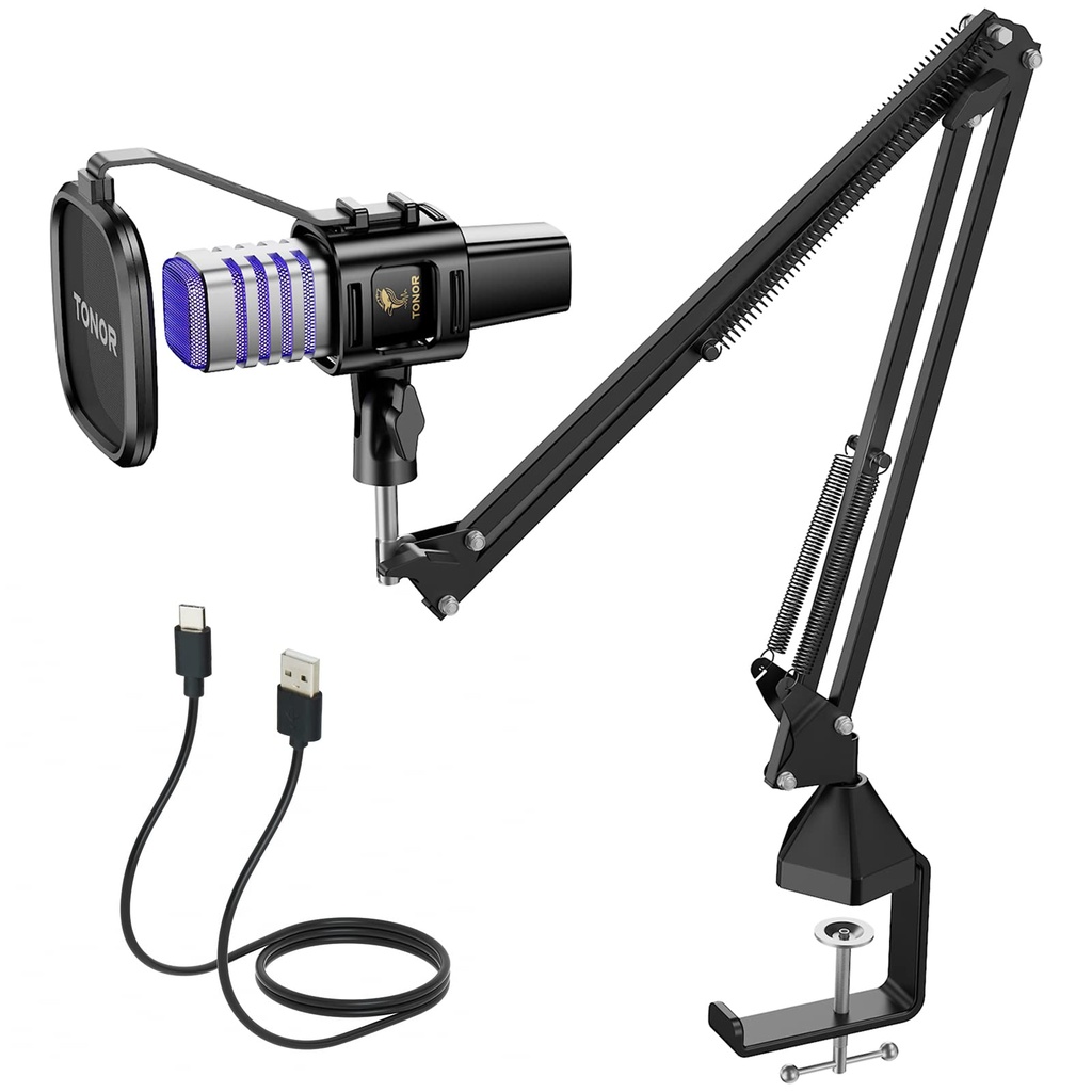 TONOR RGB USB Microphone, Cardioid Condenser Computer Mic, for Conference, Gaming, Streamin