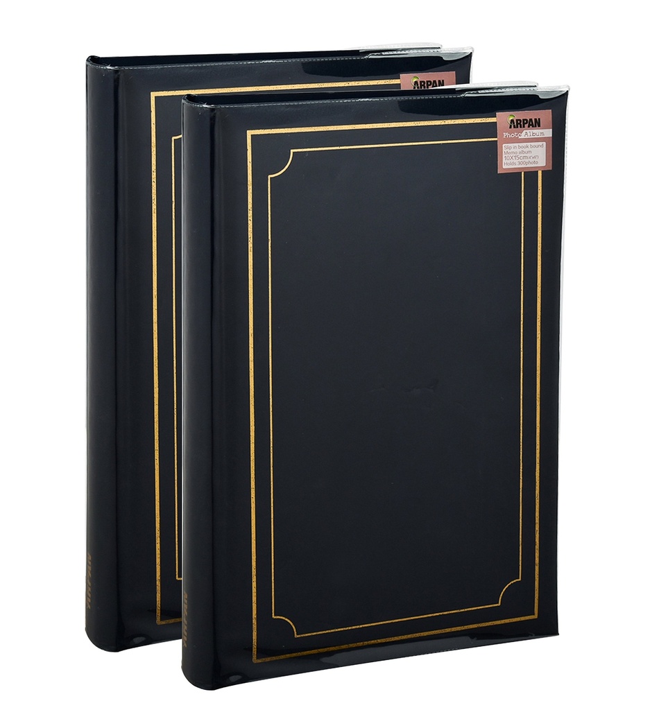 ARPAN Set of 2 Black Photo Albums Ã¢Â€Â“ Padded Cover Memo Slip-In Design for 300 Photos 6x4
