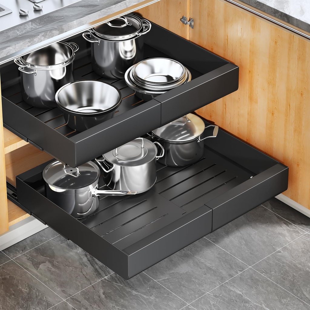 Kitstorack Pull Out Cabinet Organiser 2 Pack - Extendable Slide Out Drawers