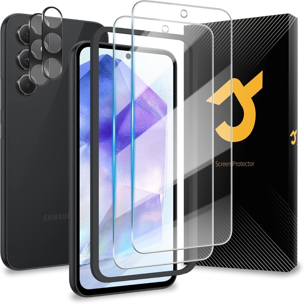 JZG 2 Screen Protectors + 2 Camera Lens Protectors for Samsung Galaxy A54 5G, Tempered Glas