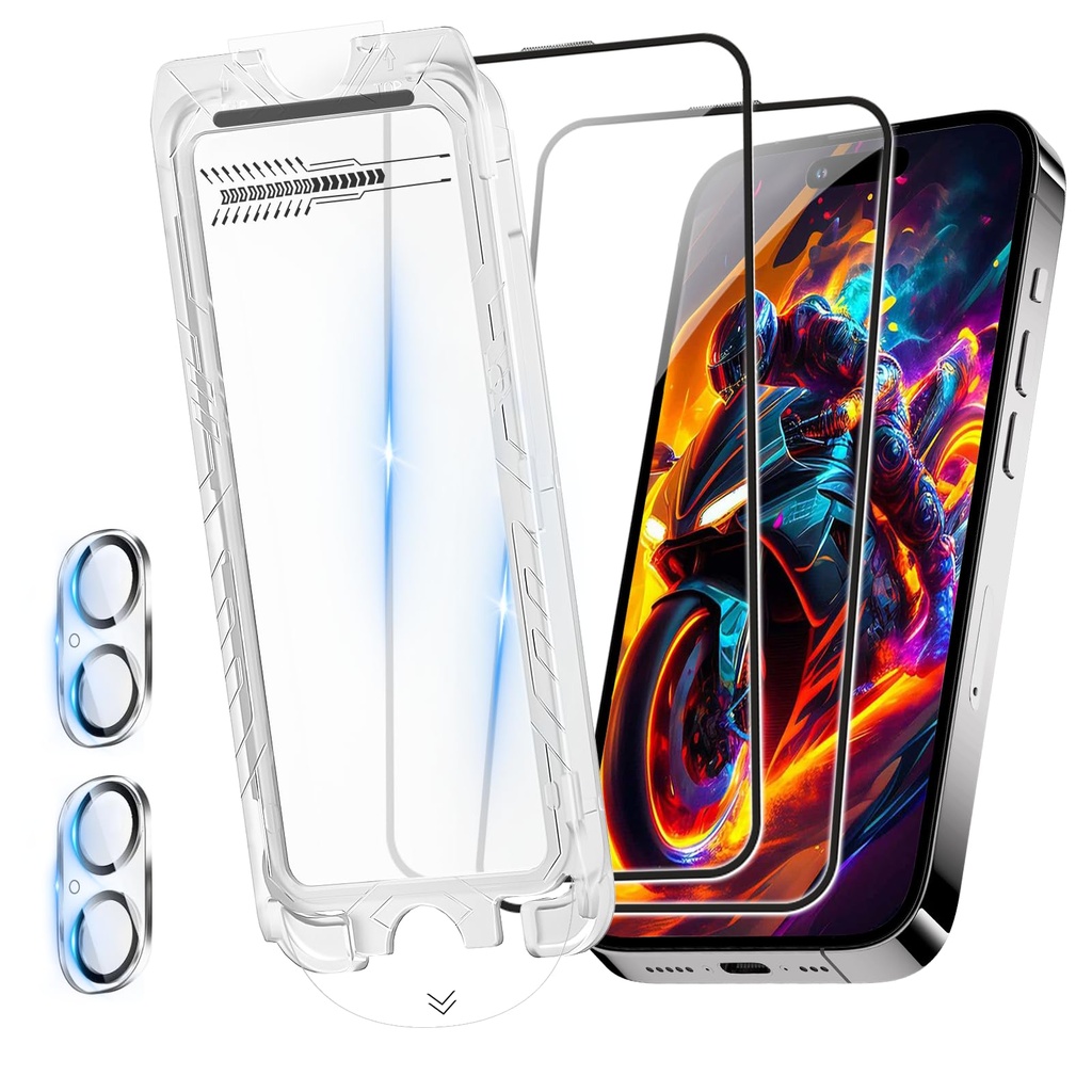 Teyomi 2 Pack Tempered Glass Compatible with iPhone 16 + Camera Screen Protector, [Full Scr