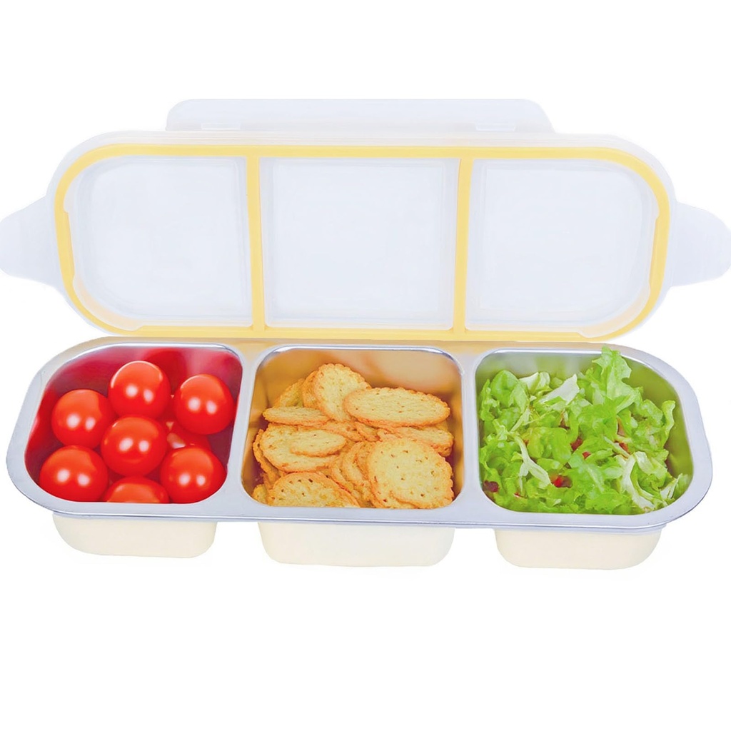 ONXE Snackle Box Container,Stainless Steel 3 Compartment Food Storage Containers, Microwave