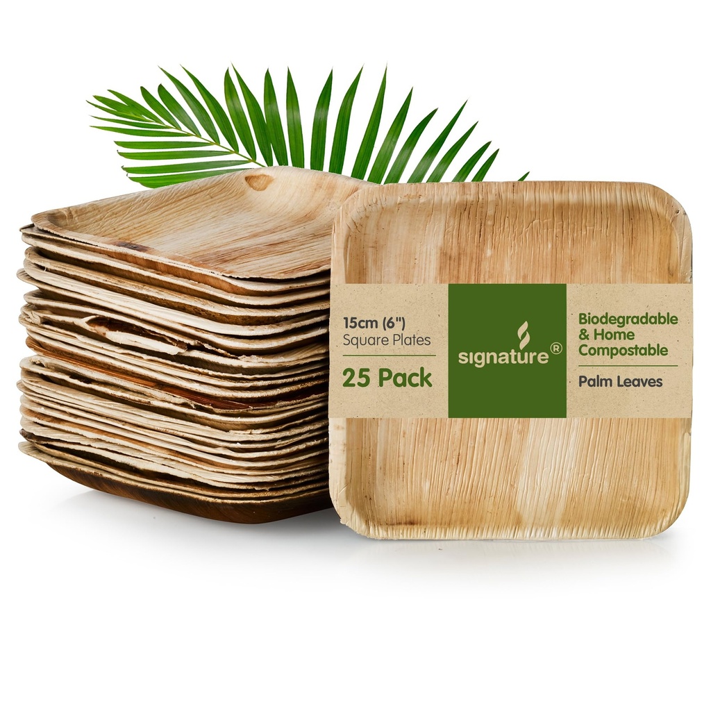 Signature Packaging Disposable Palm Leaf Plates, Sturdy Eco-Friendly Biodegradable Composta