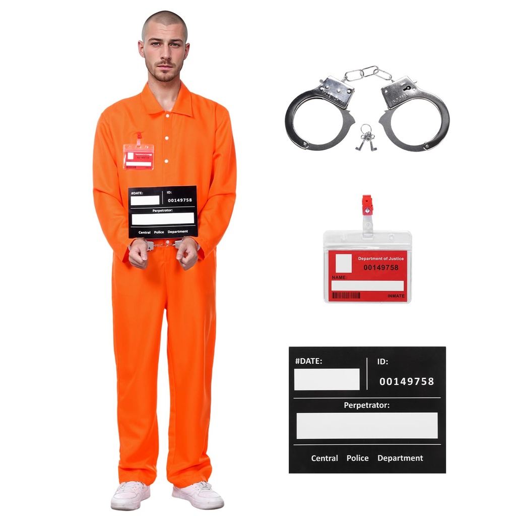 Angenster Prisoner Costume Suit, Prisoner Outfit Orange Jumpsuit Prisoner Fancy Dress with H