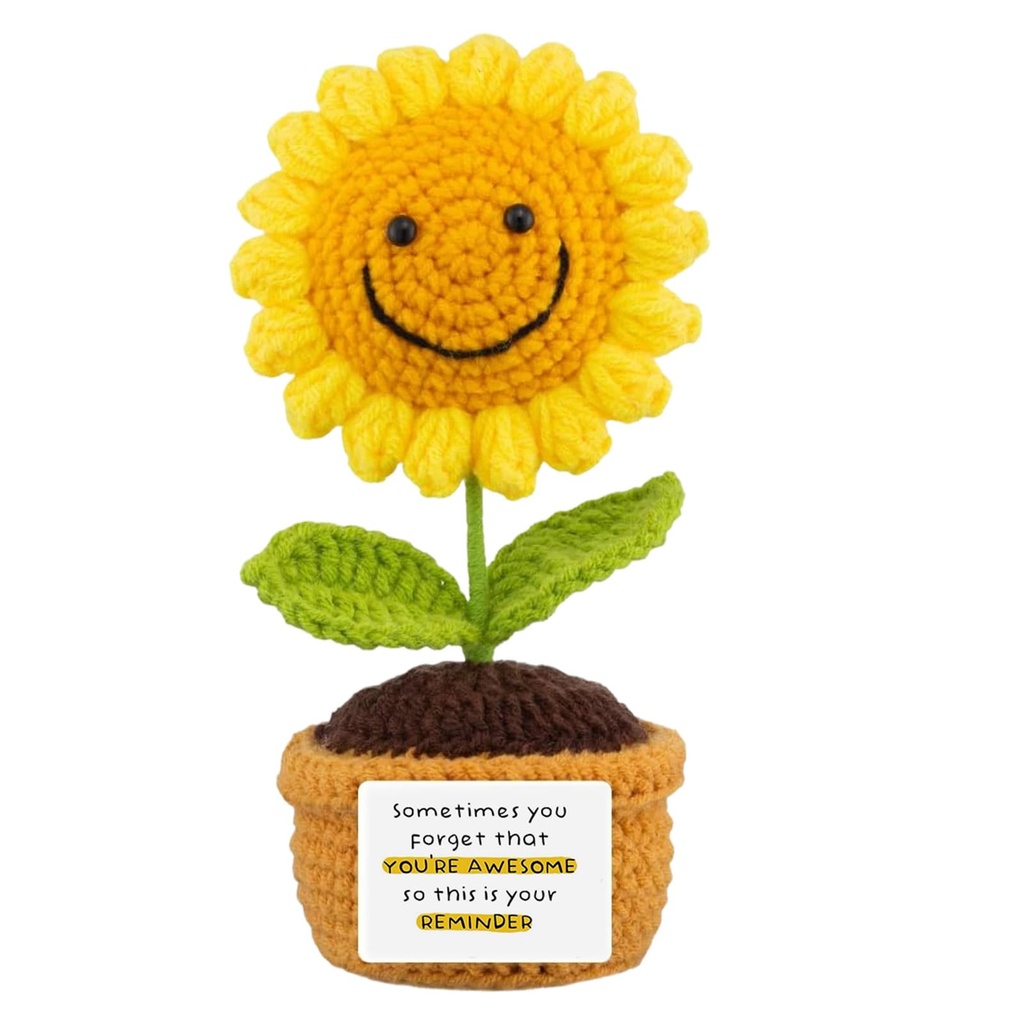 Onperpoe Positive Sunflower Gift for Women, Emotional Support Plant, Mini Crochet Sunflower