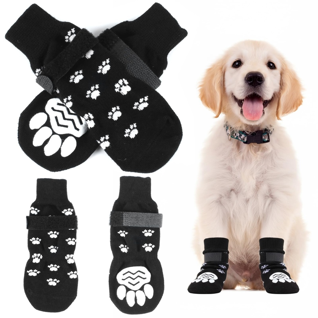 2 Pairs Red Anti-Slip Dog Socks with Adjustable Straps, Paw Protectors to Stop Licking for