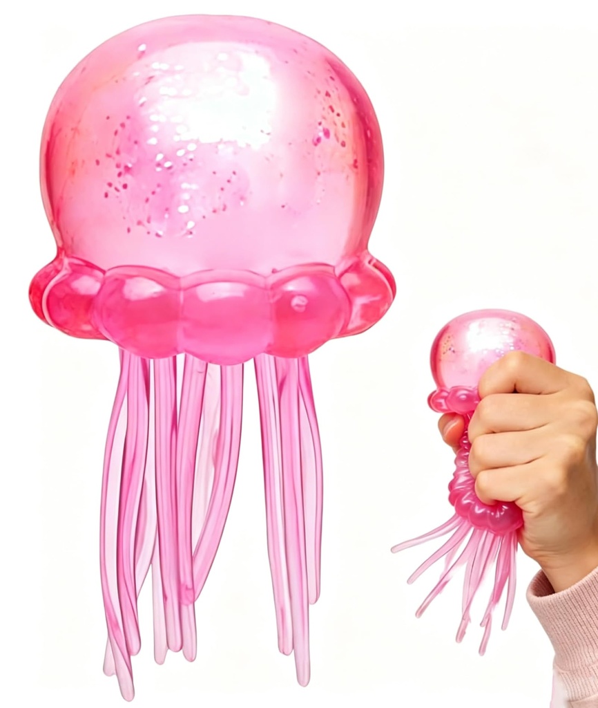 Glitter Jellyfish Squishy Toy, Stress Relief Fidget Toy for Kids & Adults, Soft TPR Sensory