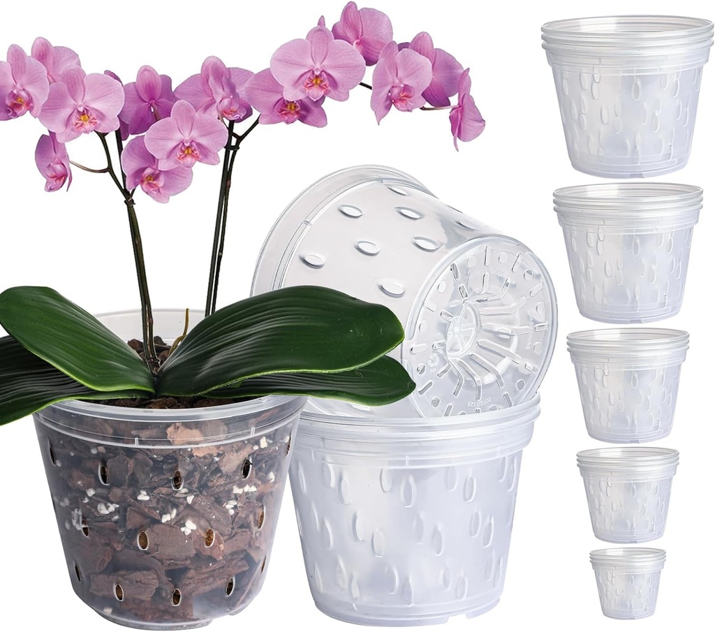 GOTVUGE Orchid Pots Variety 12 Packs (4.3in / 5in x 3, 5.6in / 6in / 6.8in x 2), Clear Orchi