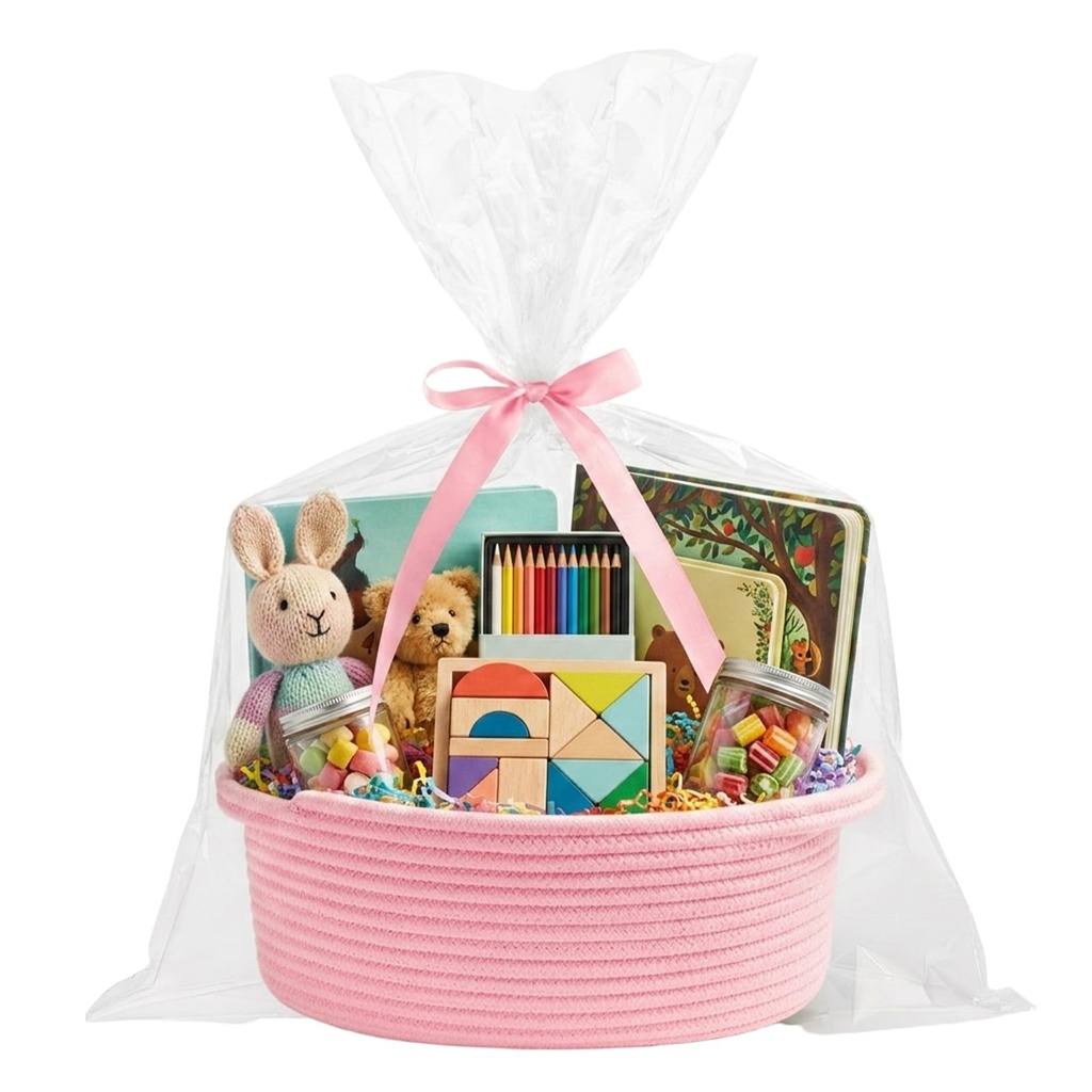 powerking Small Woven Basket with Gift Bags and Ribbons, Empty Decorative Gift Chest Box, B
