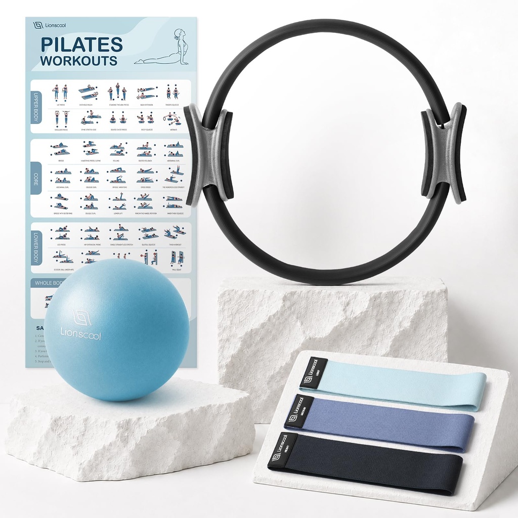 LIONSCOOL Pilates Ring Set “14" Anti-Deformation Magic Circle with Padded Handles, Mi