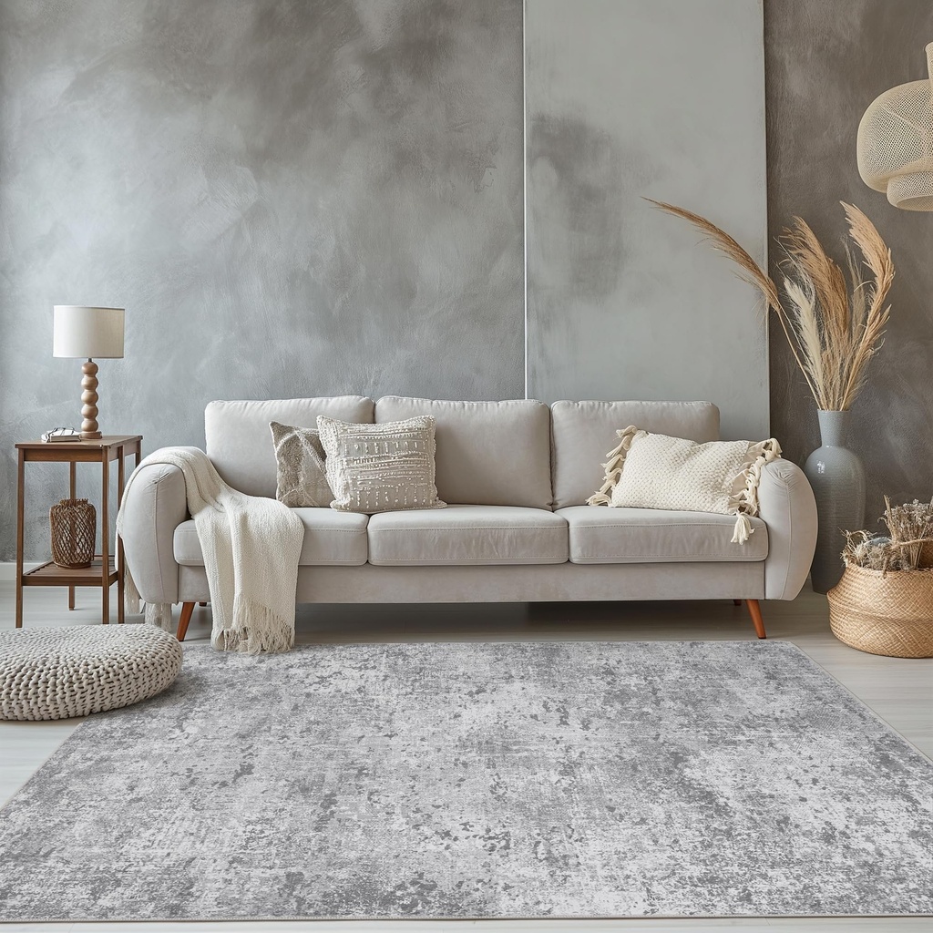 BEIMO Machine Washable Rugs, 120x170 cm Grey Area Rugs for Living Room, Non-Slip Modern Abs