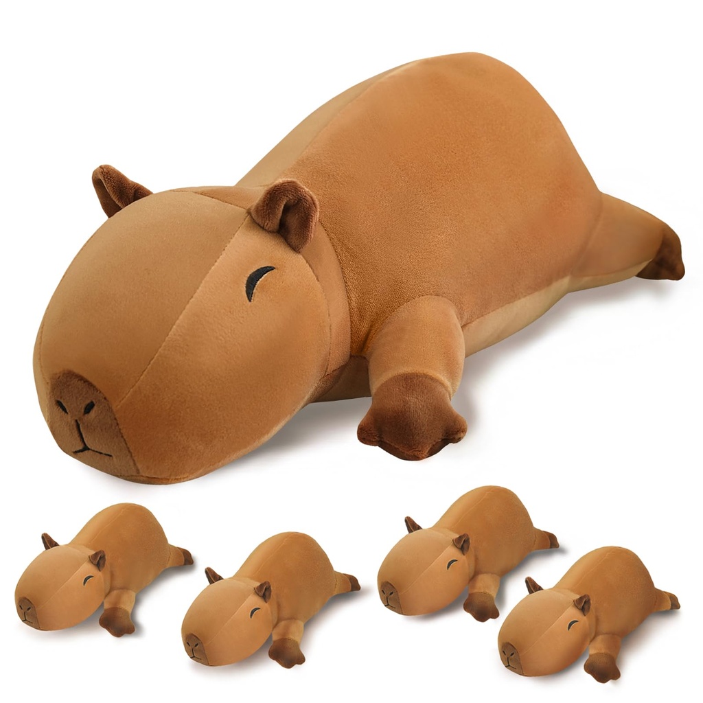 SQEQE Capybara Plush Toy, Cute Mommy Capybara with 4 Babies Inside, Soft Cotton Plush Capyb