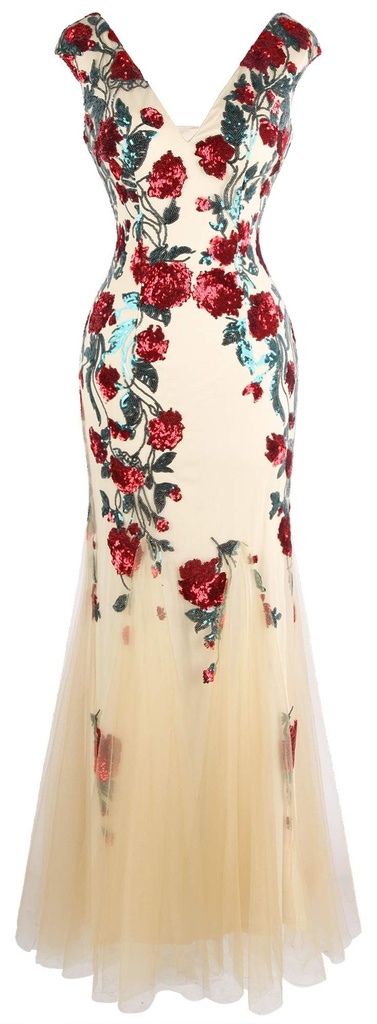 Angel-fashions Women's Deep V Neck Pink Rose Sequin Sheath Prom Dresses Small