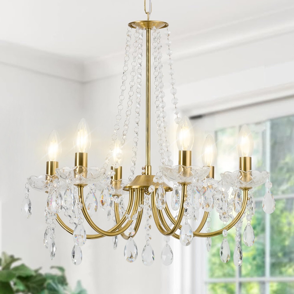 AOLALA Crystal Chandelier,K9 Crystal Pendant Lighting for Living Room Golden Ceiling Fixtur